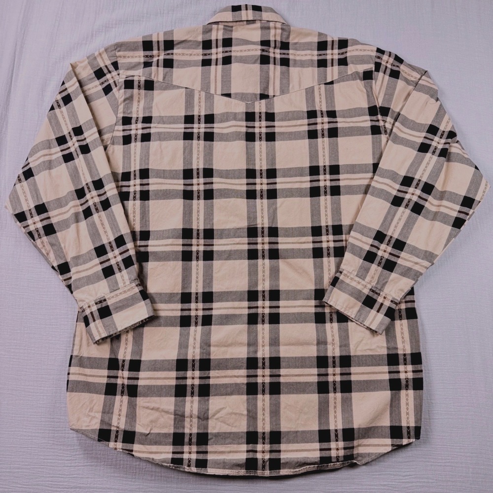 Vintage Roper Mens XL Beige Plaid Western Button Down Shirt Cotton USA Made - Picture 3 of 6